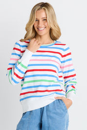 Model Genericm wearing size sample of the Indie Knit Sweater – Sorbet in colour Sorbet, in a cropped view