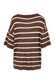 Product shot of the Aries V-Neck Sweater Tee – Chocolate in colour Chocolate, from the back