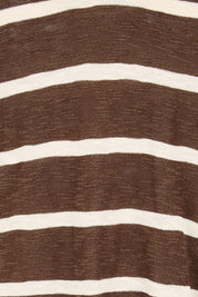 Product shot of the Aries V-Neck Sweater Tee – Chocolate in colour Chocolate, showing detail