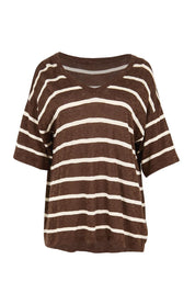 Product shot of the Aries V-Neck Sweater Tee – Chocolate in colour Chocolate, from the front
