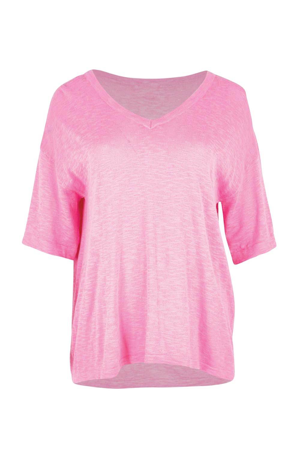 Product shot of the Aries V-Neck Sweater Tee – Pink in colour Pink, from the front