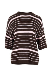 Product shot of the Dylan Knit Tee – Chocolate in colour Chocolate, from the front