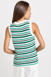 Model Genericm wearing size sample of the Roni Tank – Bluegreen in colour Bluegreen, from the back