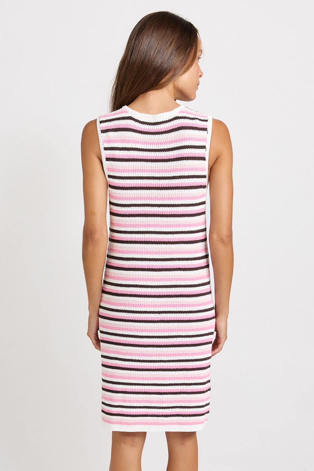 Model Genericm wearing size sample of the Mandy Tank Dress – Chocpink in colour Chocpink, from the back