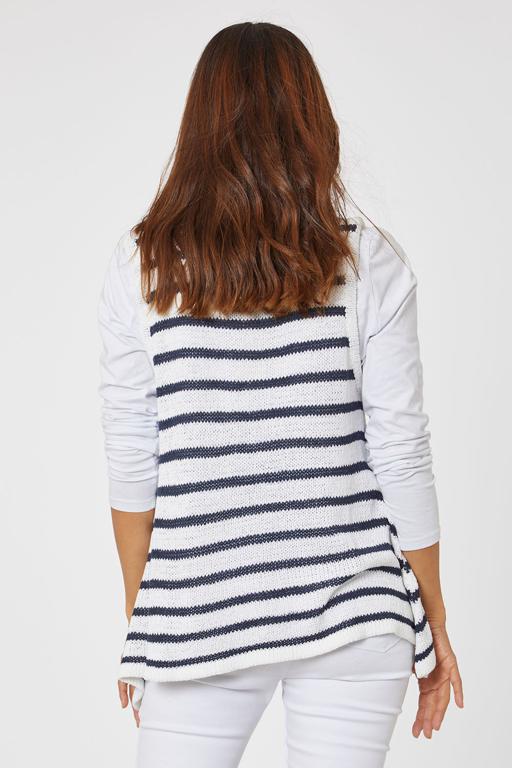 Model Cara wearing size 10 of the Jamie Tank in colour Whiteindi (White), from the back