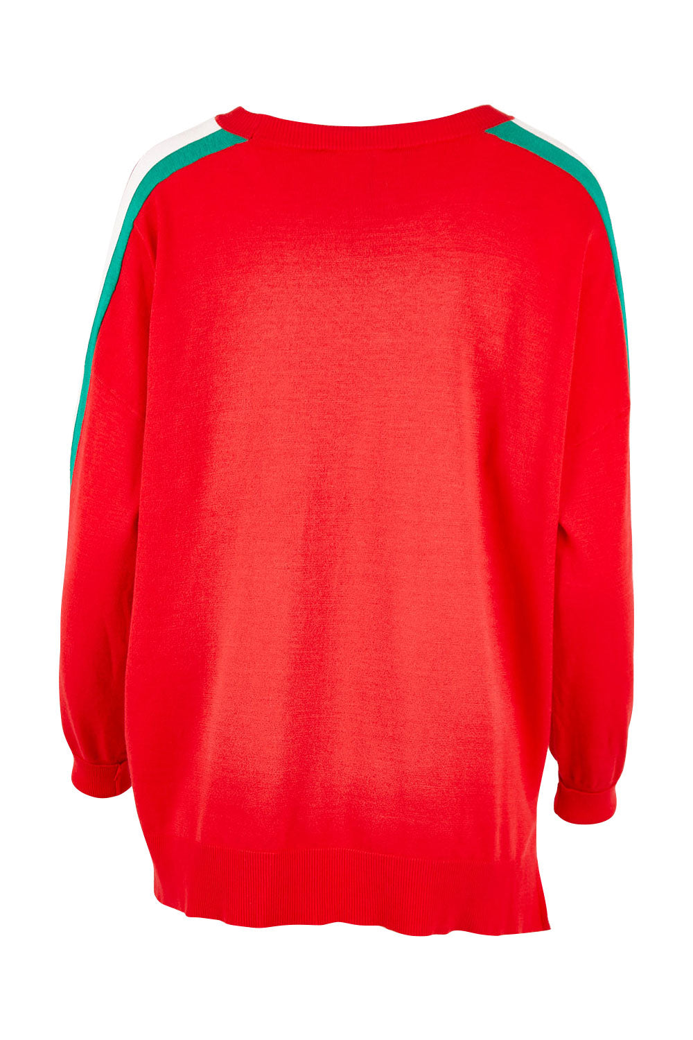 Product shot of the Amelia Knit in colour Raspberry (Red), from the back