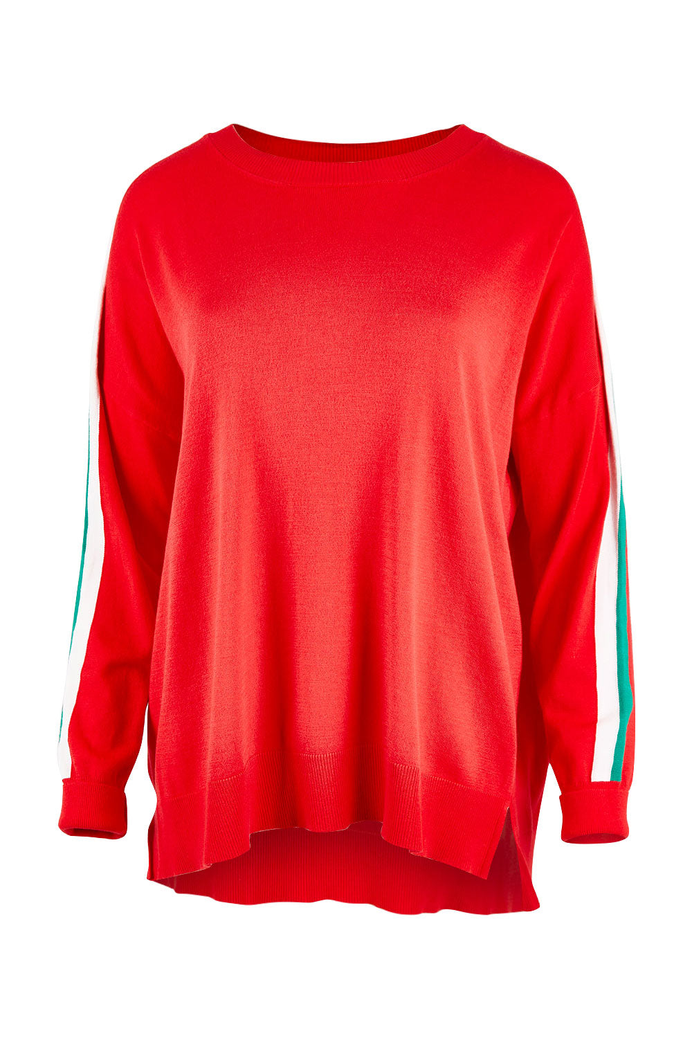 Product shot of the Amelia Knit in colour Raspberry (Red), from the front