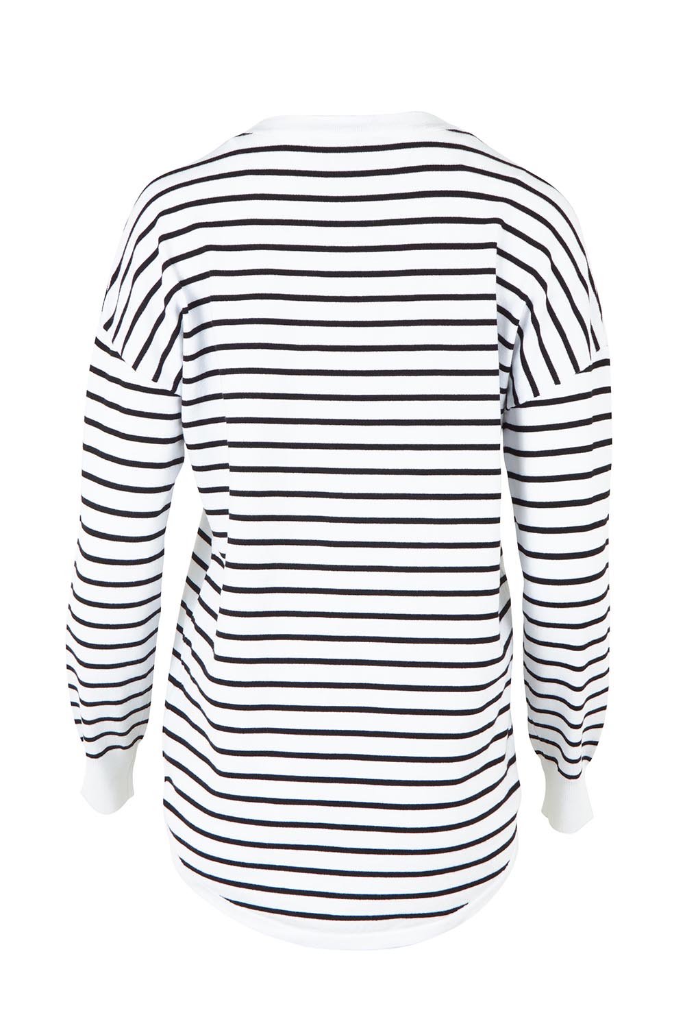 Product shot of the Sophie Knit Jumper in colour Blkstripe (White), from the back