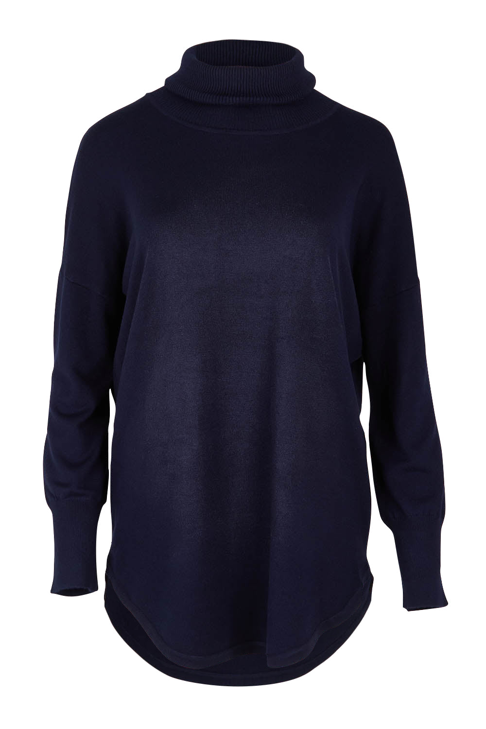 Product shot of the Fleur Roll Neck Jumper in colour Darkblue (Blue), from the front