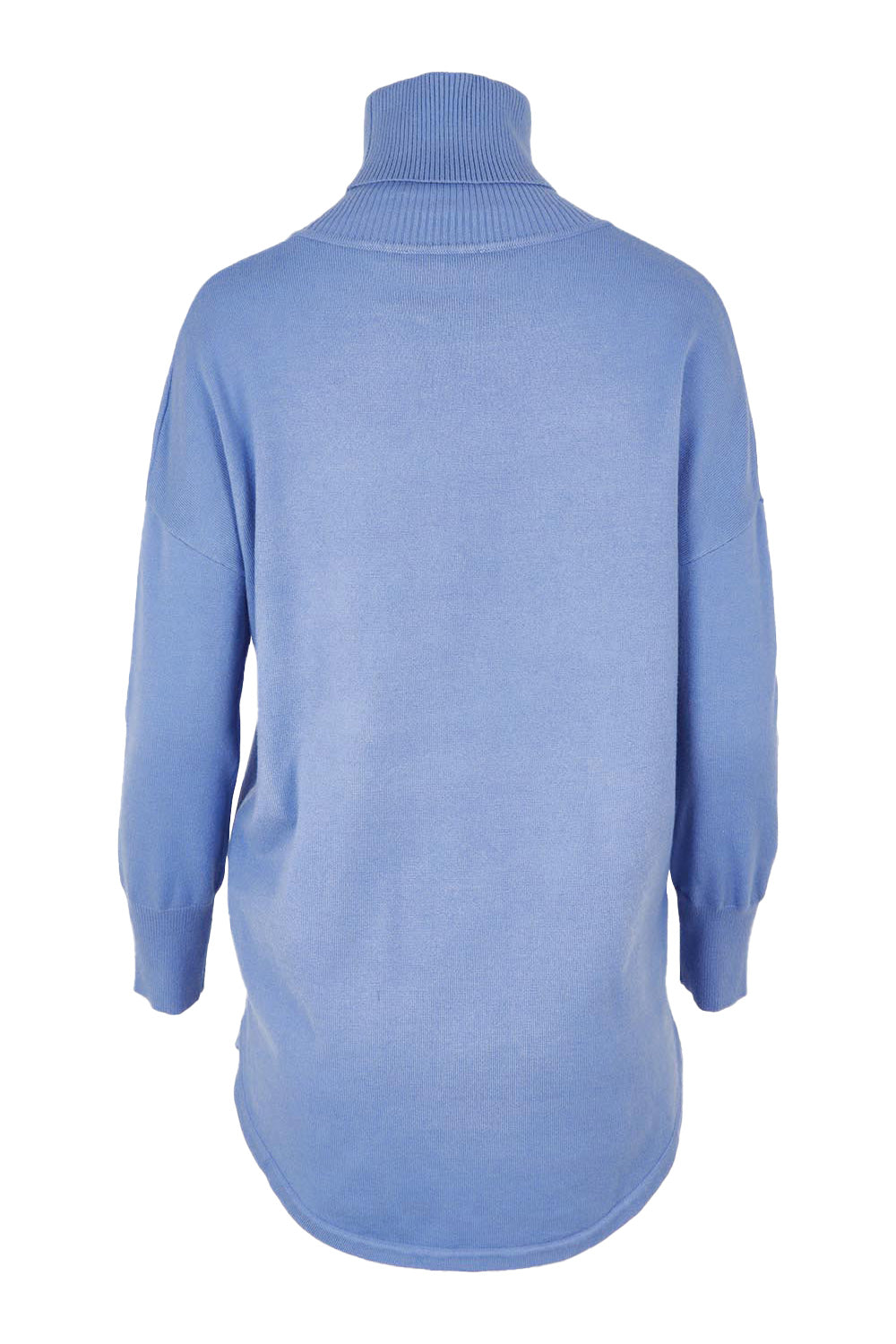 Product shot of the Fleur Roll Neck Jumper in colour Powderblue (Blue), from the back