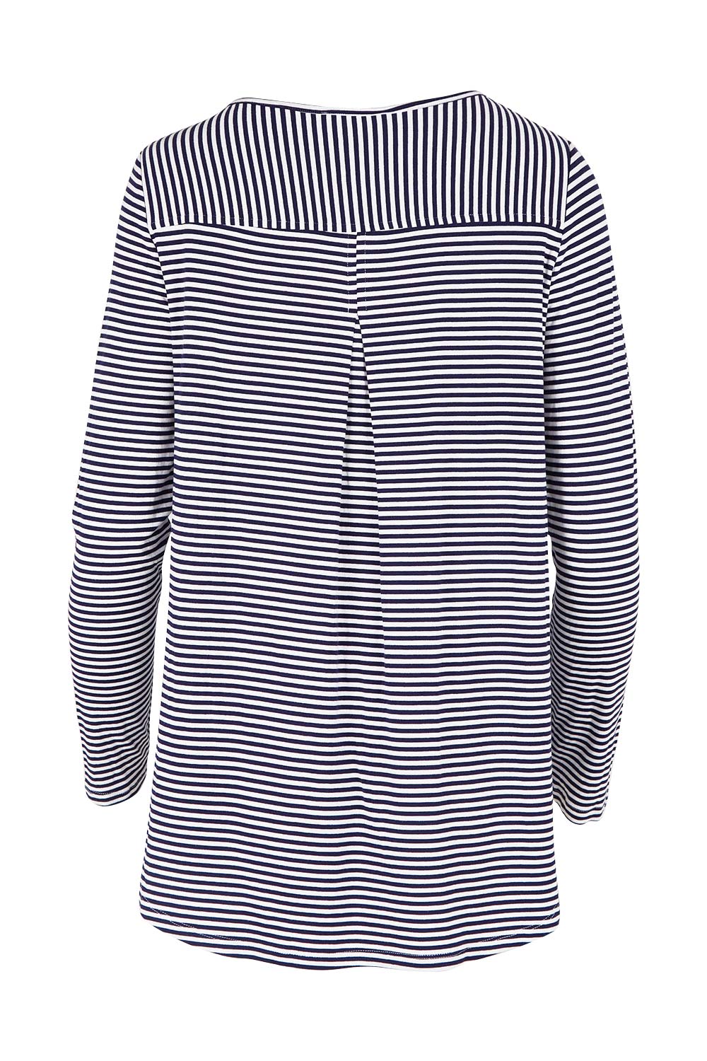 Product shot of the Evanna L/S Top in colour Navywhite (Blue), from the back