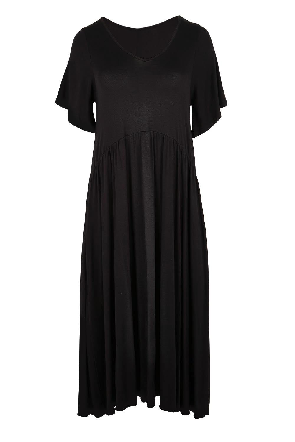 Product shot of the Donna Dress - Black in colour Black, from the front