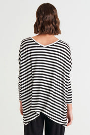 A model wearing the Kyoto Vin colourNeck Tee - Blkwhite (Black), from the back