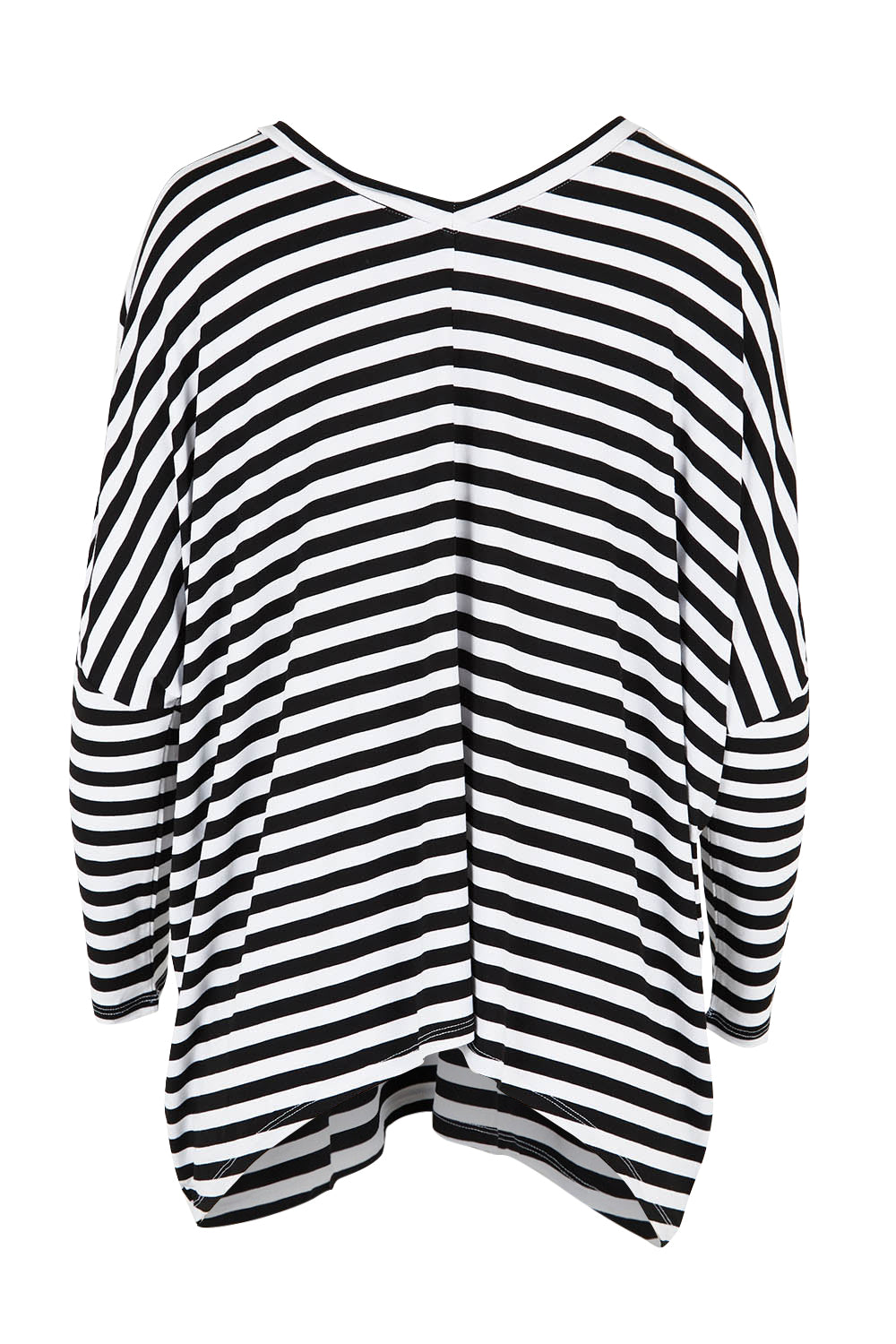 Product shot of the Kyoto Vin colourNeck Tee - Blkwhite (Black), from the back