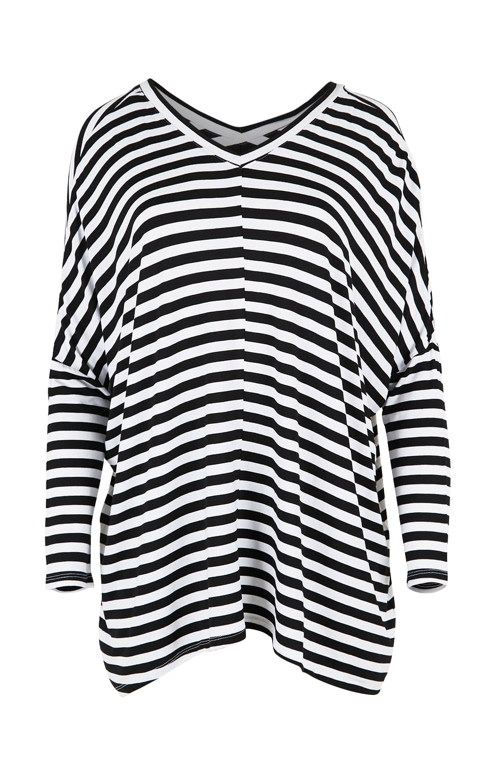 Product shot of the Kyoto Vin colourNeck Tee - Blkwhite (Black), from the front