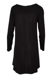 Product shot of the Cairo Tunic Bamboo Top in colour Black (Black), from the back