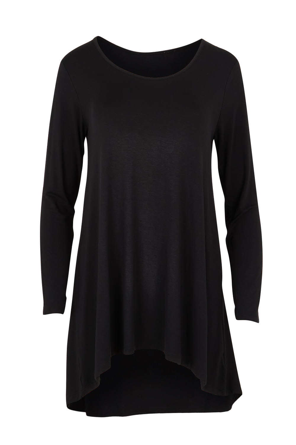 Product shot of the Cairo Tunic Bamboo Top in colour Black (Black), from the front