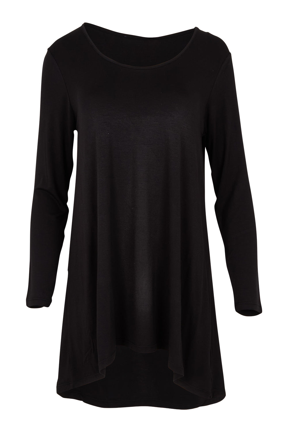 Product shot of the Cairo Tunic Bamboo Top in colour Black (Black), from the front