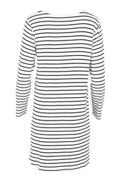 Product shot of the Cairo Tunic Bamboo Top in colour Monostripe (White), from the back