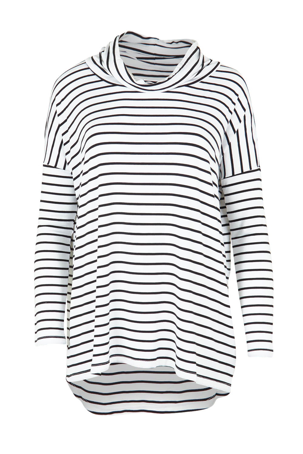 Product shot of the Cowl Bamboo Top in colour Monostripe (White), from the front