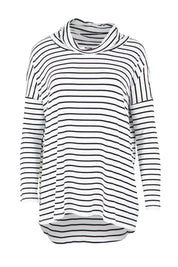 Product shot of the Cowl Bamboo Top in colour Monostripe (White), from the front
