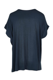 Product shot of the Fallon Bamboo Top in colour Petrol (Blue), from the back
