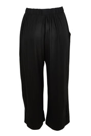 Product shot of the Astrid Bamboo Wide Leg Pant in colour Black (Black), from the back