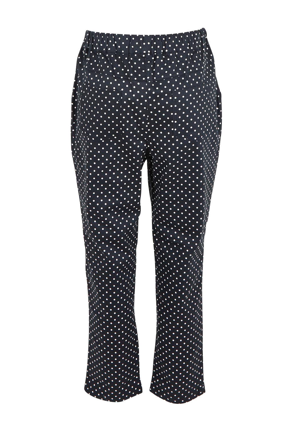 Product shot of the Kenzie Cotton Blend Jogger in colour Polkadot (Blue), from the back