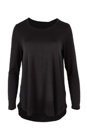 Product shot of the Yasmin Bamboo Long Sleeve Top in colour Black (Black), from the front