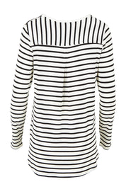 Product shot of the Yasmin Bamboo Long Sleeve Top in colour Blkstripe (White), from the back