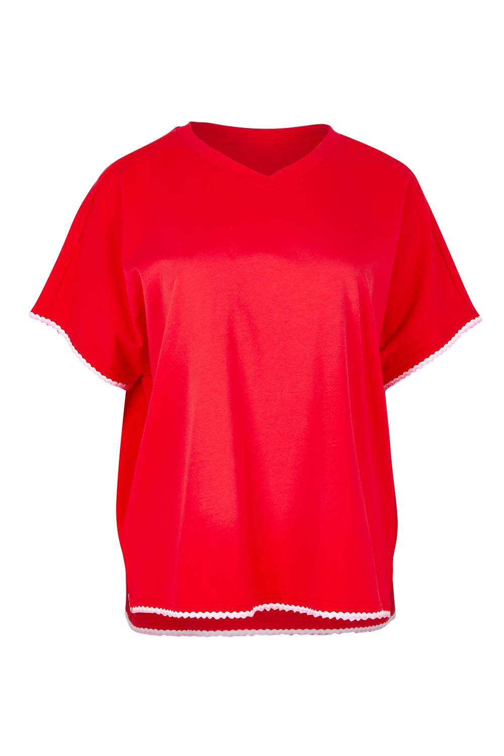 Product shot of the Avalon Cotton Tee in colour Red (Red), from the front