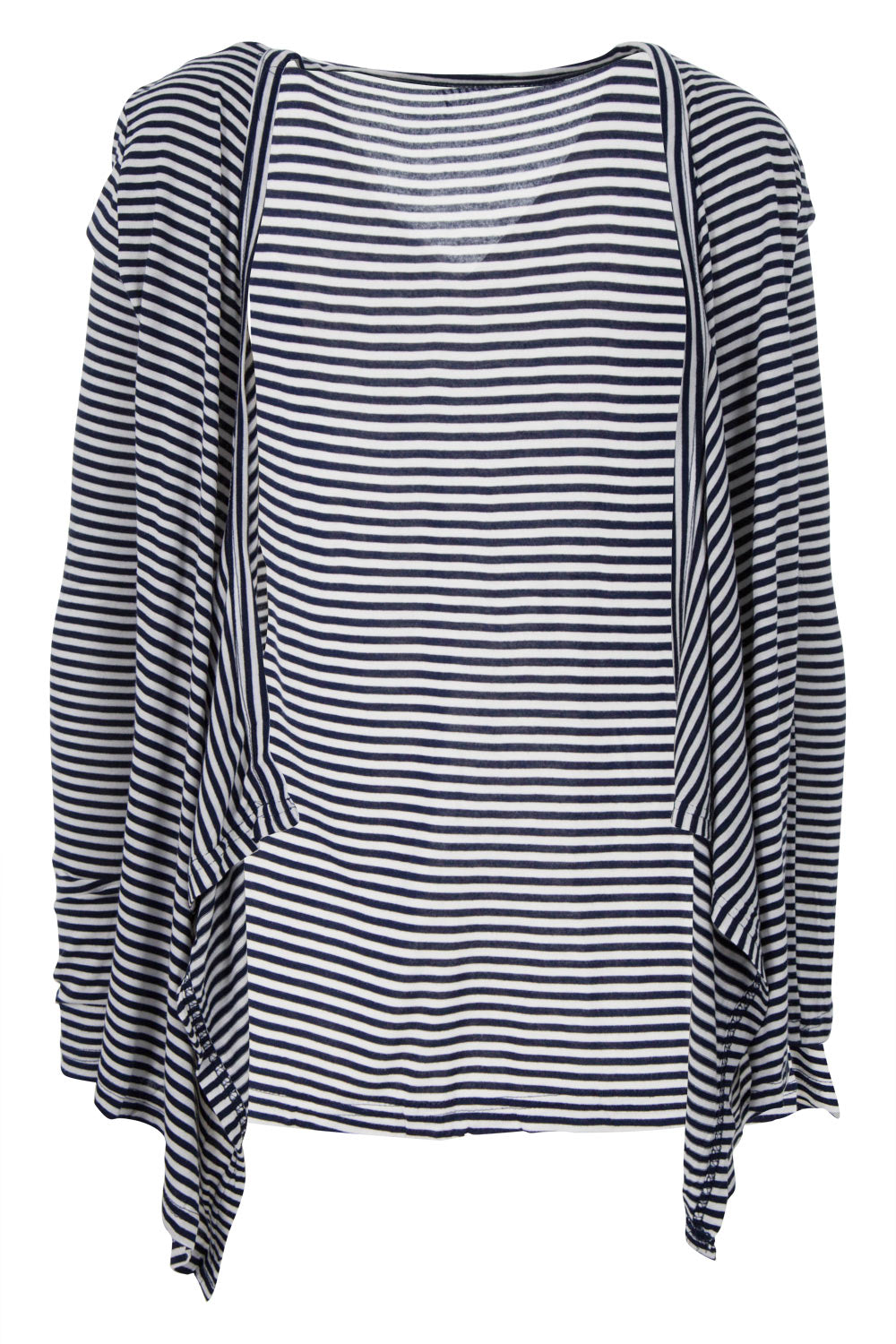 Product shot of the Melbourne Stretch Cardigan in colour NavyWhtStr (Blue), from the front