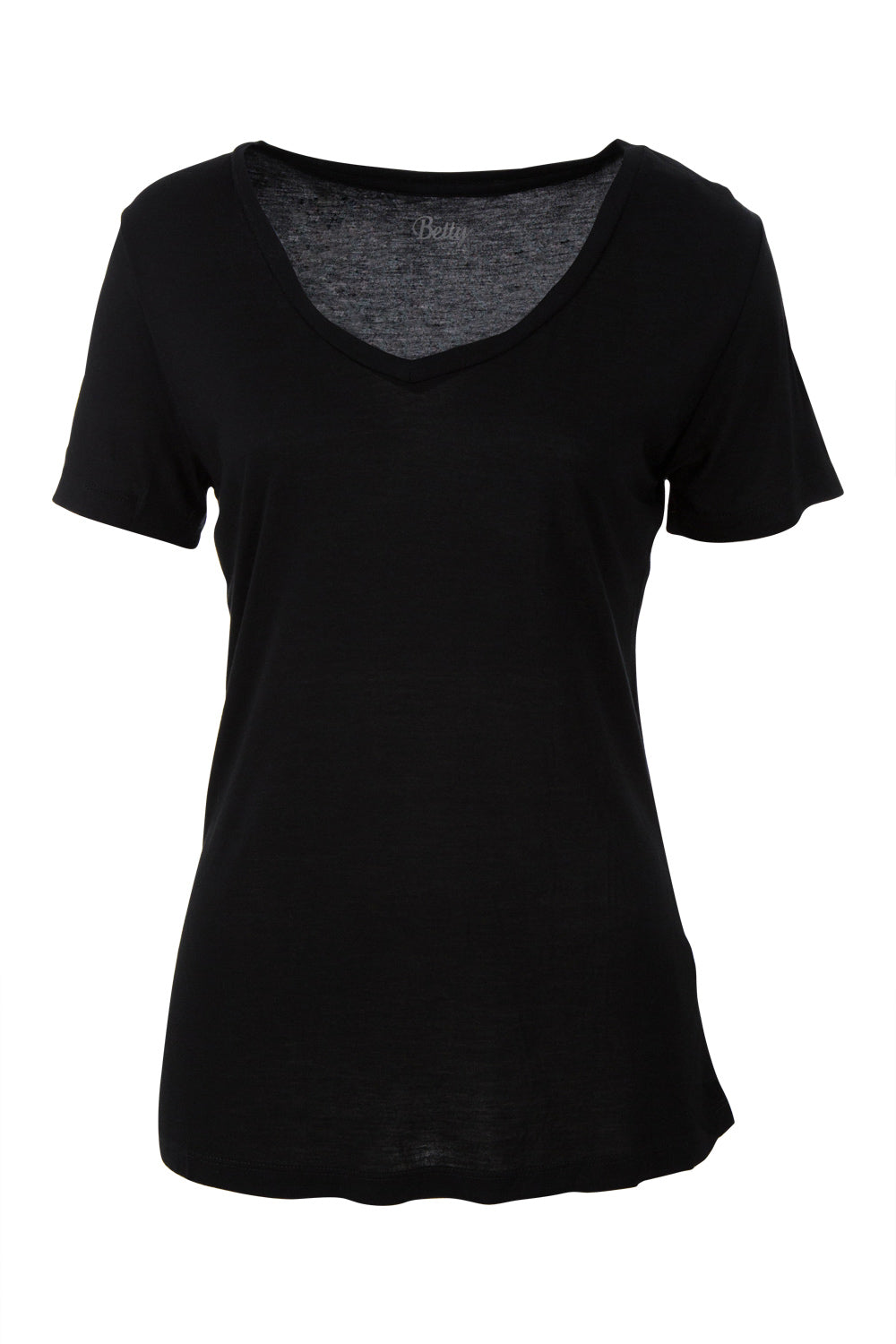 Product shot of the Manhattan Stretch Tee in colour Black (Black), from the front