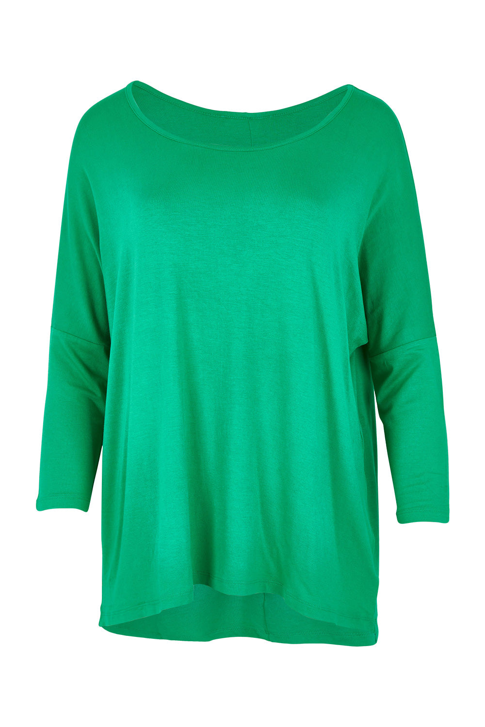 Product shot of the Milan 3/4 Sleeve Top in colour Emerald (Green), from the front
