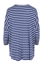 Product shot of the Milan 3/4 Sleeve Top in colour Paristripe (Blue), from the back
