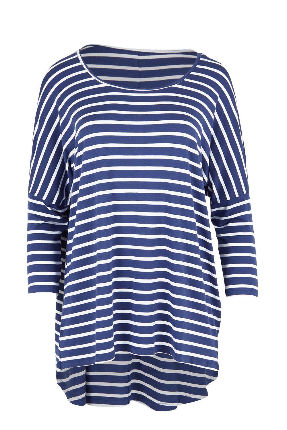 Product shot of the Milan 3/4 Sleeve Top in colour Paristripe (Blue), from the front