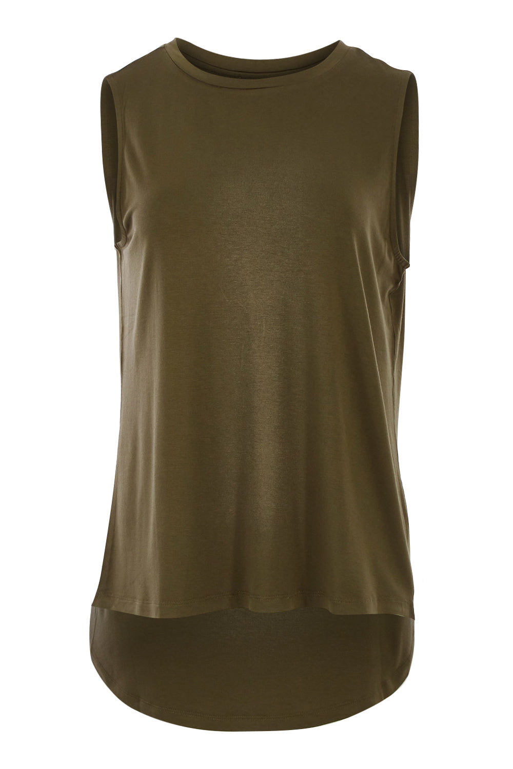 Product shot of the Capri Tank in colour Olive (Green), from the front