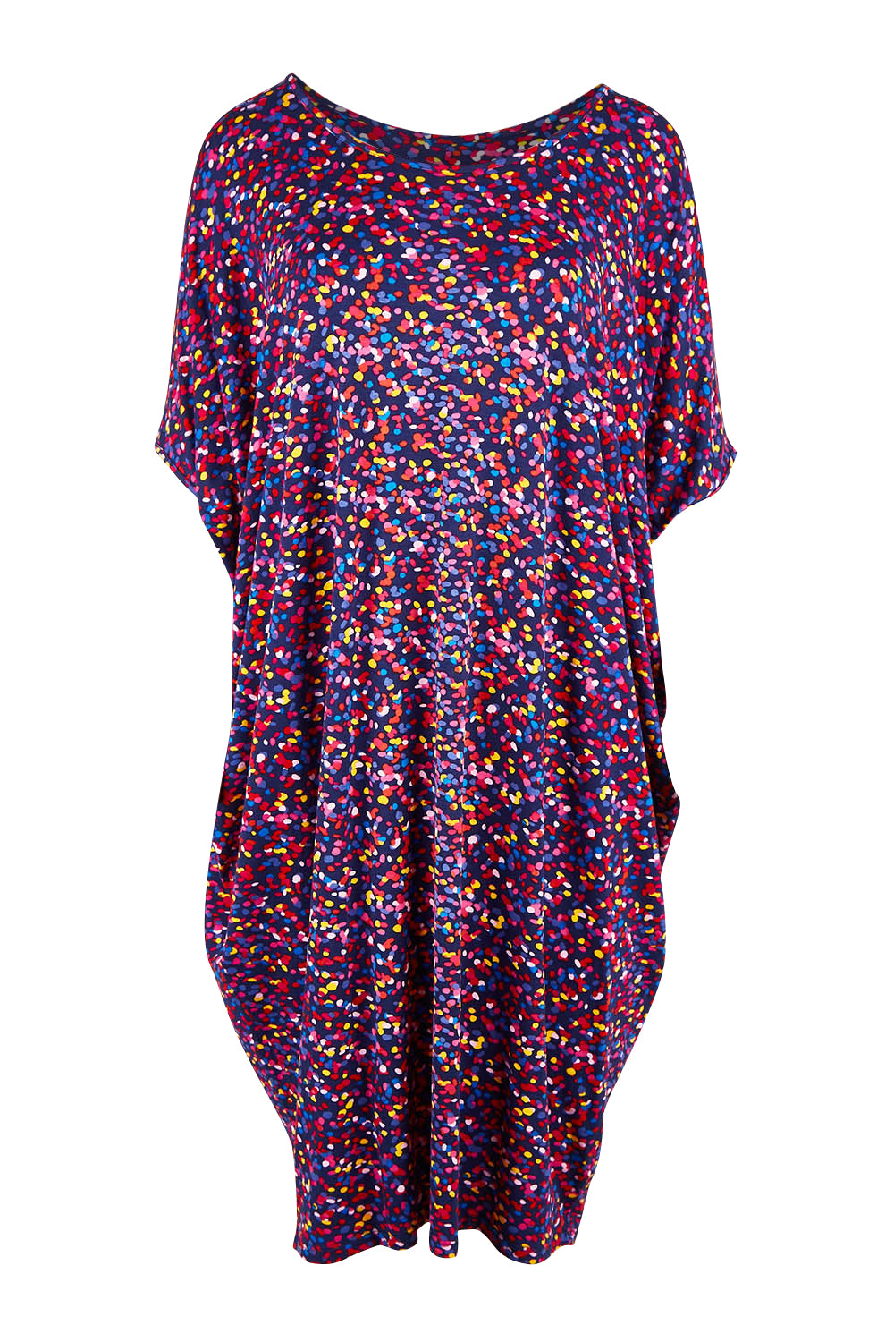 Product shot of the Maui Dress in colour Confetti (Blue), from the front