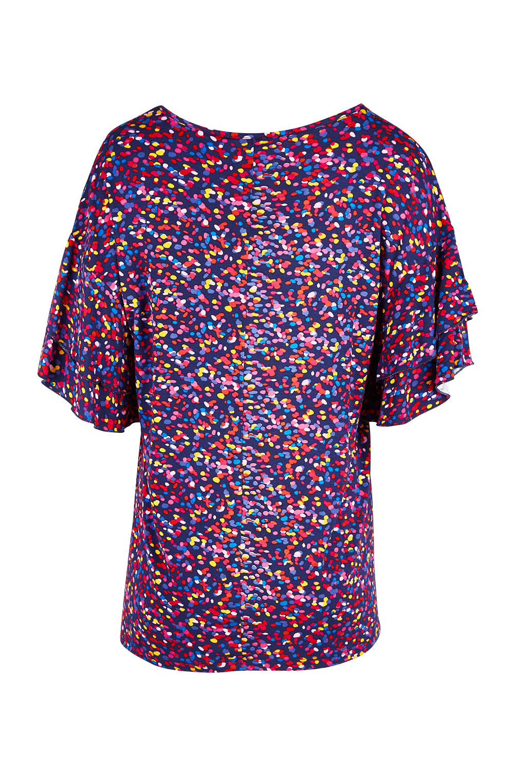Product shot of the Ripon Top in colour Confetti (Blue), from the back