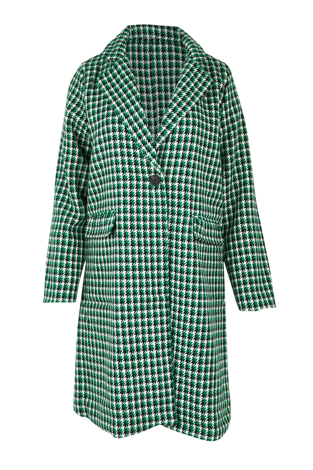 Product shot of the Wanda Coat in colour Greenhound (Green), from the front