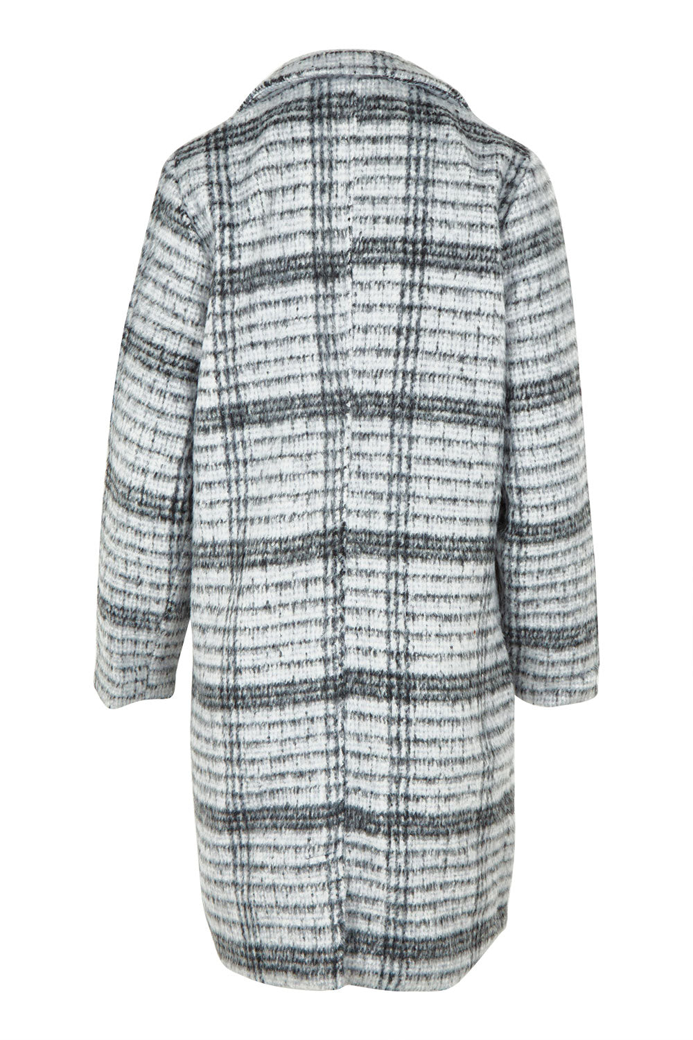 Product shot of the Wanda Coat in colour Monochrome (Grey), from the back
