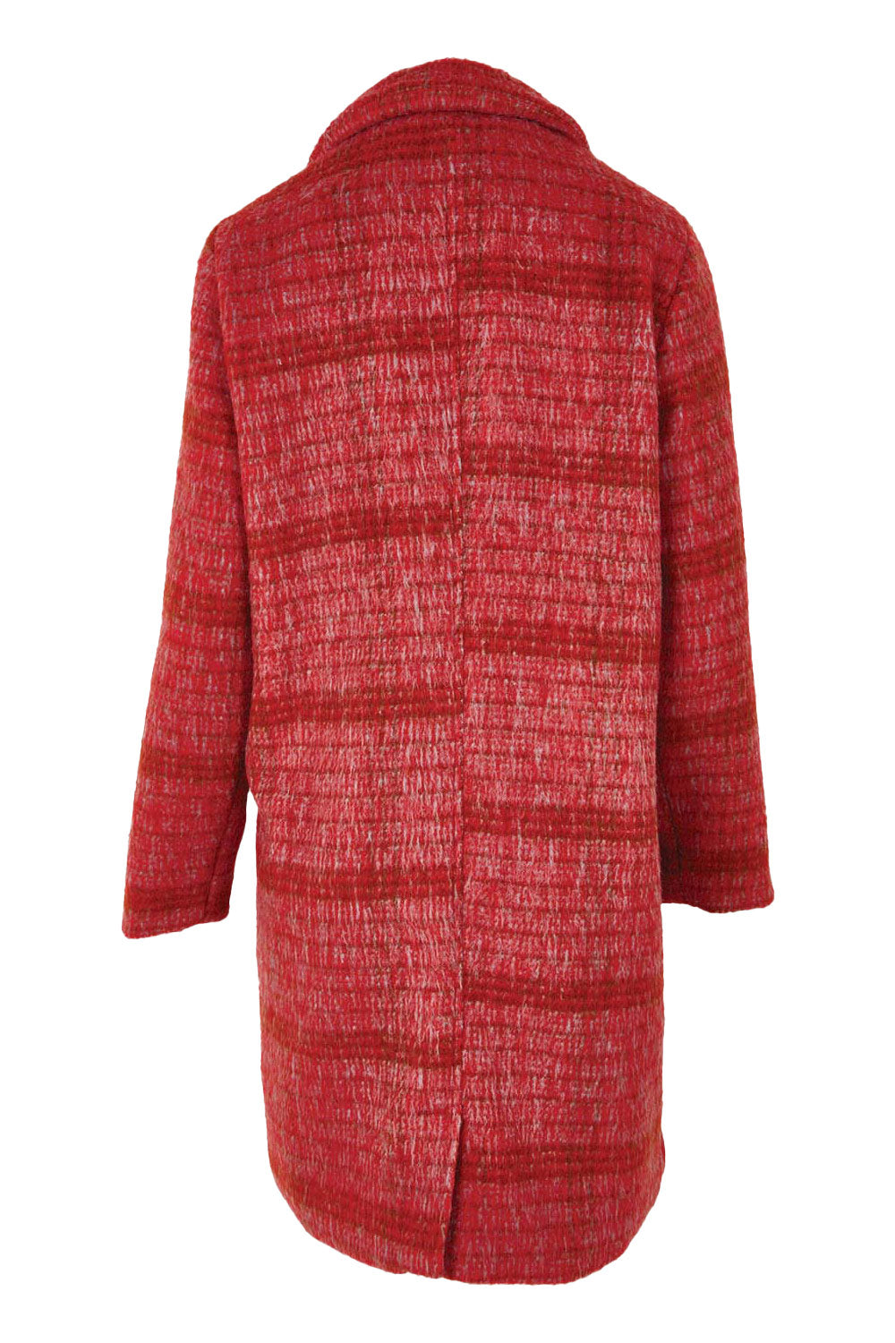 Product shot of the Wanda Coat in colour Rouge (Red), from the back