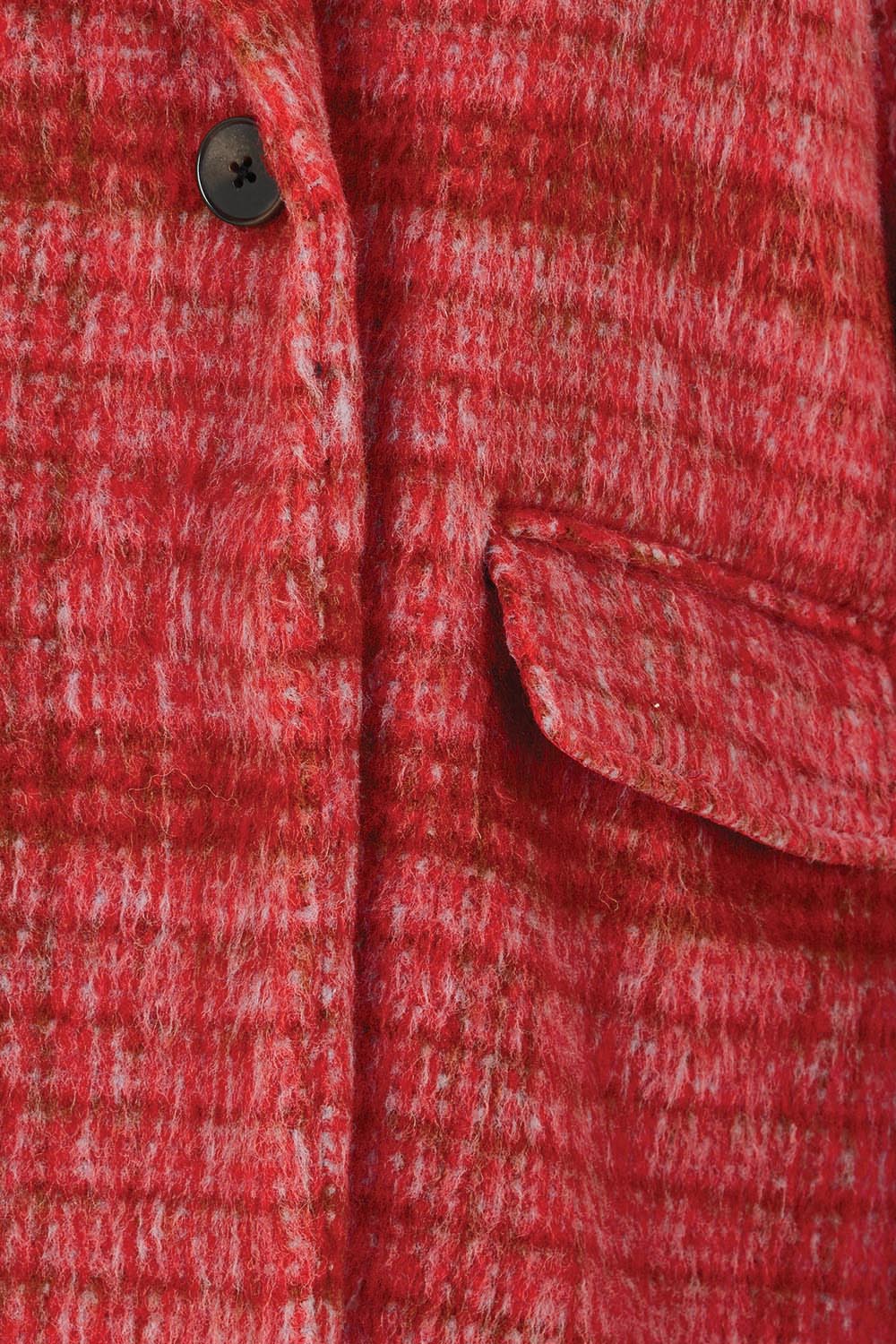 Product shot of the Wanda Coat in colour Rouge (Red), detail