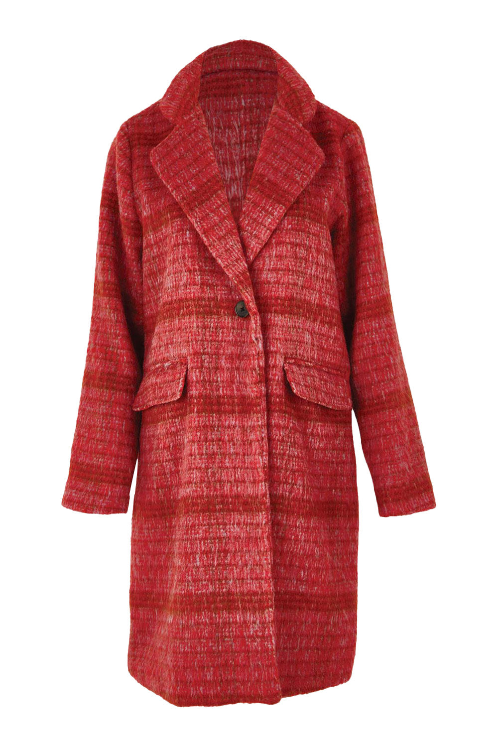Product shot of the Wanda Coat in colour Rouge (Red), from the front