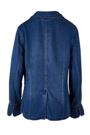 Product shot of the Melba Denim Blazer in colour Drkrinse (Blue), from the back