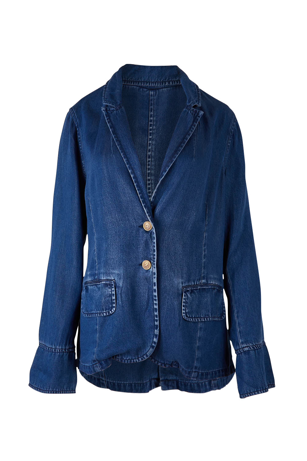 Product shot of the Melba Denim Blazer in colour Drkrinse (Blue), from the front