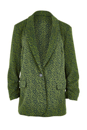 Product shot of the Leopard Jacquard Blazer in colour Leopard (Green), from the front