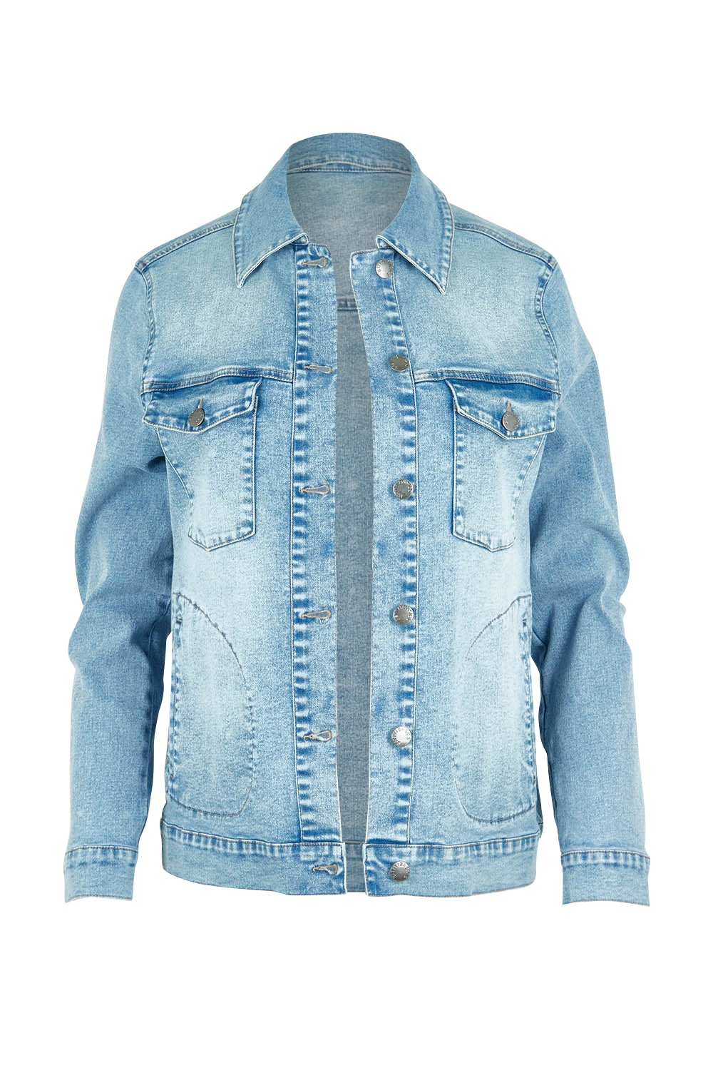 Product shot of the Mayfair Denim Jacket in colour Vintage (Blue), from the front