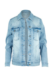 Product shot of the Mayfair Denim Jacket in colour Vintage (Blue), from the front
