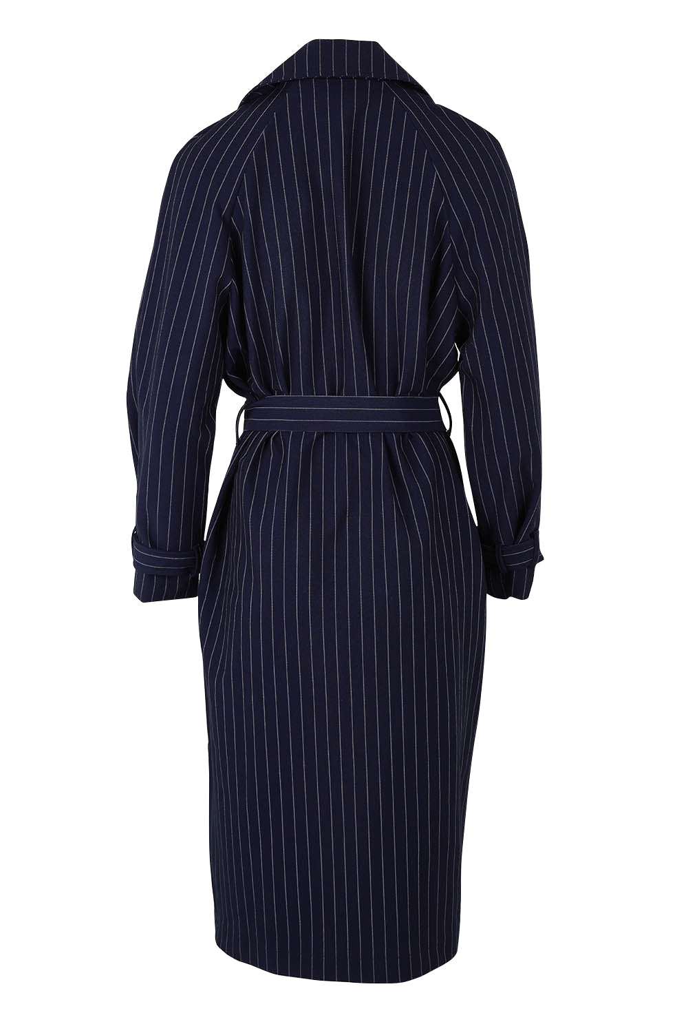 Product shot of the Mayla Duster in colour Bluepinstr (Blue), from the back